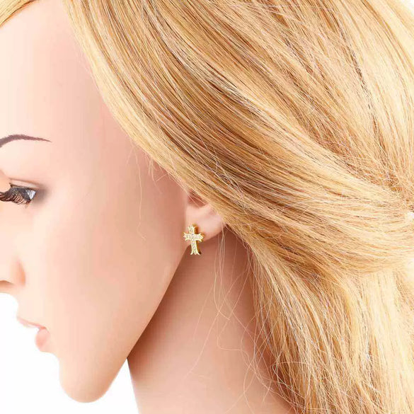 Wholesale Women's Simple Cross Copper 18K Gold Plated Earrings