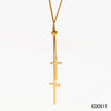 Wholesale Women's Simple Cross Pendant Long Sweater Chain Adjustable Necklace In Stainless Steel With Geometric Styling And Electroplating