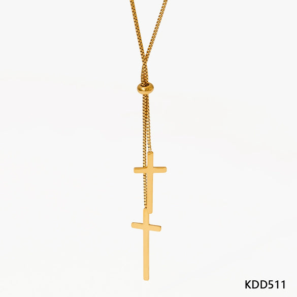 Wholesale Women's Simple Cross Pendant Long Sweater Chain Adjustable Necklace In Stainless Steel With Geometric Styling And Electroplating