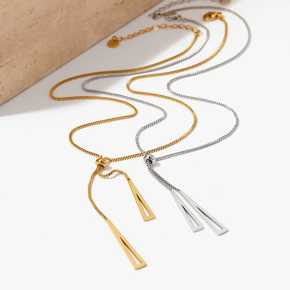Wholesale Women's Simple Cross Pendant Long Sweater Chain Adjustable Necklace In Stainless Steel With Geometric Styling And Electroplating