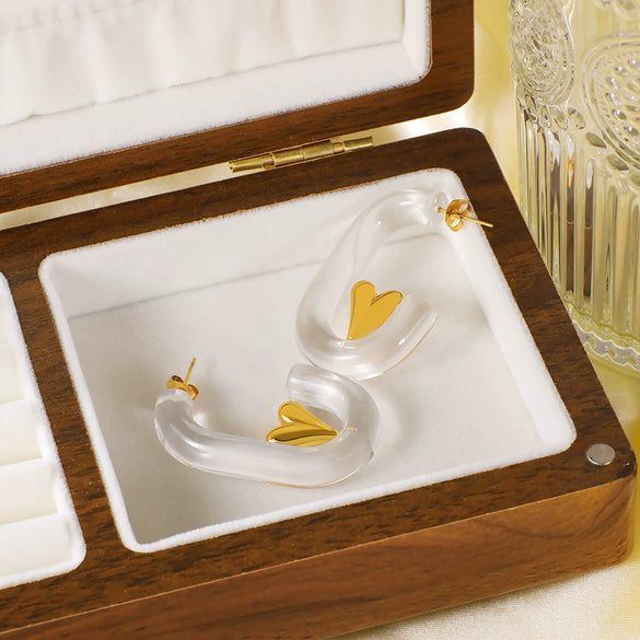 Wholesale Women's Simple Design Resin C Shaped Earrings With Stainless Steel 18K Gold Vacuum Plated In Furnace