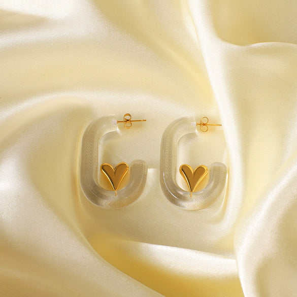 Wholesale Women's Simple Design Resin C Shaped Earrings With Stainless Steel 18K Gold Vacuum Plated In Furnace