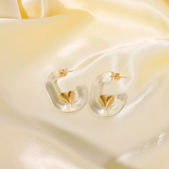 Wholesale Women's Simple Design Resin C Shaped Earrings With Stainless Steel 18K Gold Vacuum Plated In Furnace