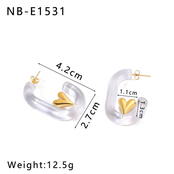 Wholesale Women's Simple Design Resin C Shaped Earrings With Stainless Steel 18K Gold Vacuum Plated In Furnace