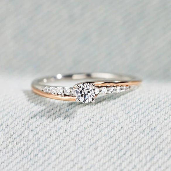 Wholesale Women's Simple Double Color Geometric Tail Ring Copper With Zirconia Design