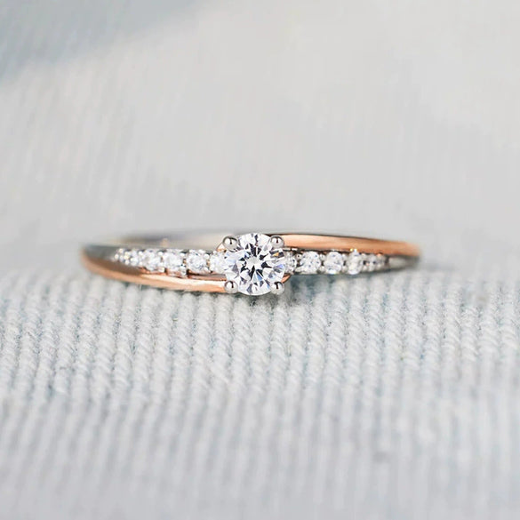 Wholesale Women's Simple Double Color Geometric Tail Ring Copper With Zirconia Design