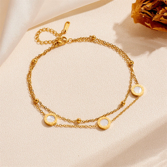 Wholesale Women's Simple Doublelayer Round Stainless Steel Anklet
