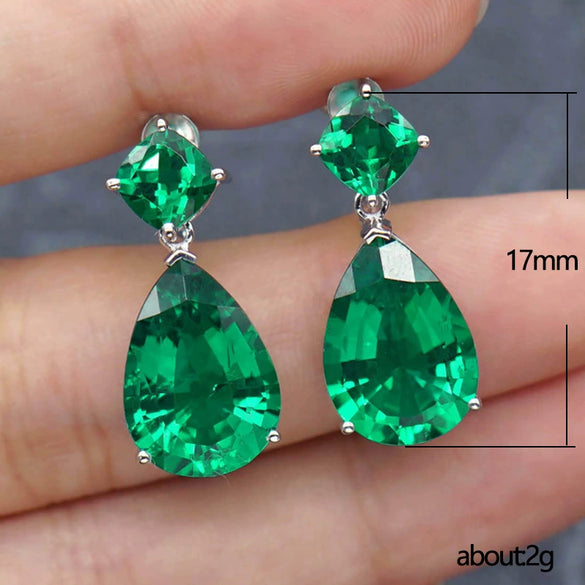 Wholesale Women's Simple Drop Shape Copper Imitation Emerald Green Zircon Earrings