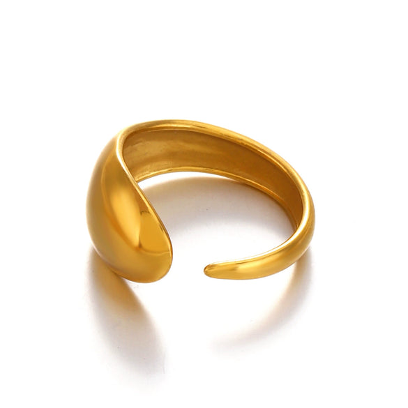 Wholesale Women's Simple Drop Shaped Stainless Steel Ring With Bright Polished And Electroplating Treatment