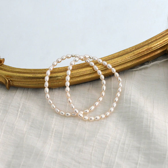 Wholesale Women's Simple Elastic Bracelet With Natural Freshwater Pearls And Gold Beads Copper Alloy Accessories