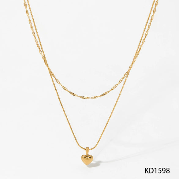 Wholesale Women's Simple Electroplated Stainless Steel And Titanium Steel Heart Shape Pendant O Word Chain Double Layer Stacked Necklace