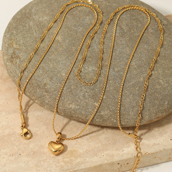 Wholesale Women's Simple Electroplated Stainless Steel And Titanium Steel Heart Shape Pendant O Word Chain Double Layer Stacked Necklace