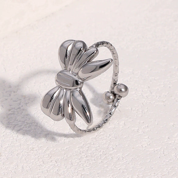 Wholesale Women's Simple Electroplated Stainless Steel Bow Tie Open Ring Jewelry Accessories