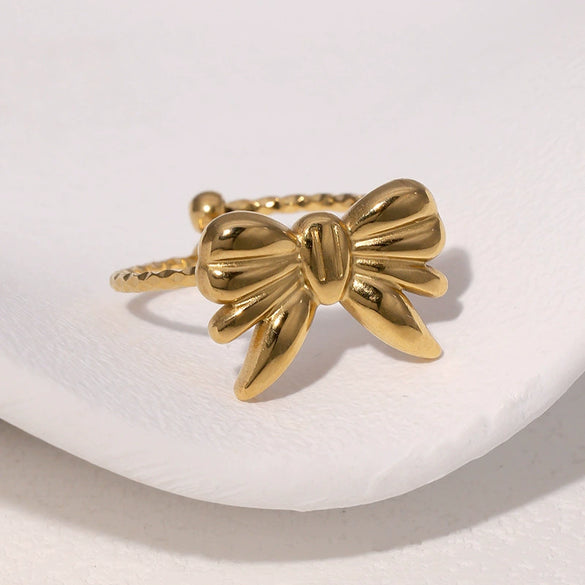 Wholesale Women's Simple Electroplated Stainless Steel Bow Tie Open Ring Jewelry Accessories