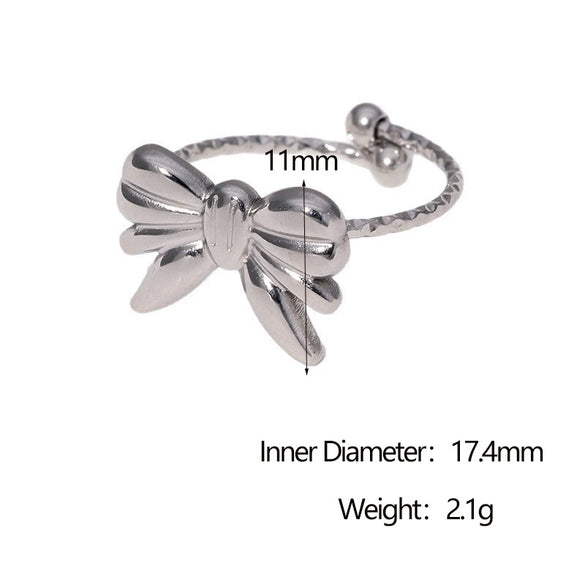 Wholesale Women's Simple Electroplated Stainless Steel Bow Tie Open Ring Jewelry Accessories