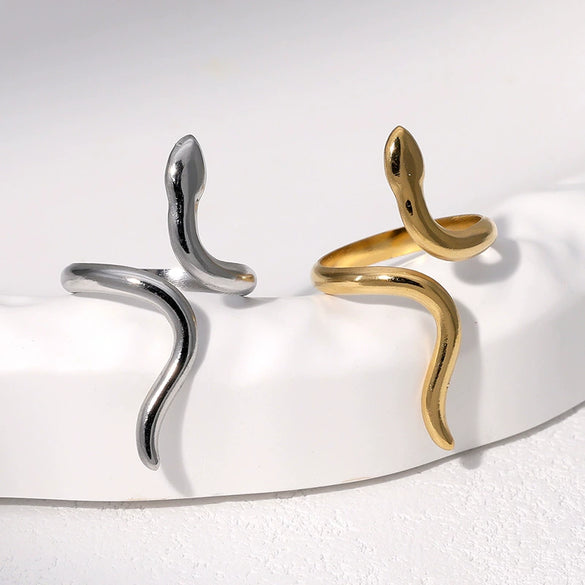 Wholesale Women's Simple Electroplated Stainless Steel Snakeshaped Zodiac Ring With Adjustable Opening