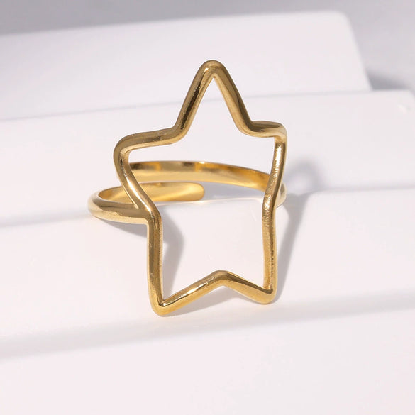 Wholesale Women's Simple Electroplated Stainless Steel Star Pattern Adjustable Open Ring Hand Jewelry