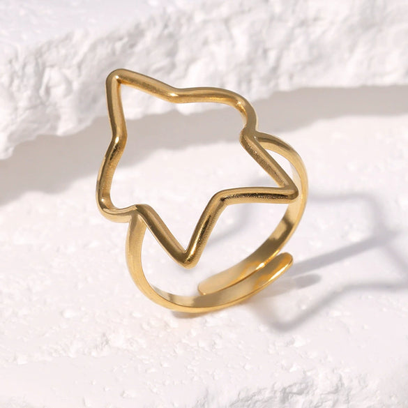 Wholesale Women's Simple Electroplated Stainless Steel Star Pattern Adjustable Open Ring Hand Jewelry