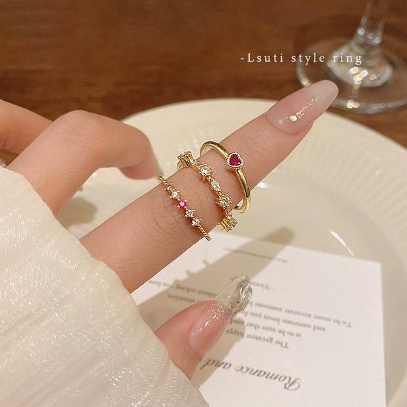 Wholesale Women's Simple Elegant Cold Style Light Luxury Love Zircon Ring Copper Electroplating Heart Shape Hand Jewelry