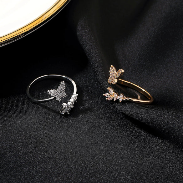 Wholesale Women's Simple Fashion Adjustable Butterfly Opening Ring In Copper With Insect Pattern And Electroplating
