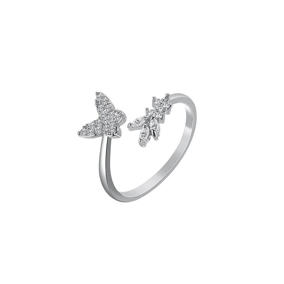 Wholesale Women's Simple Fashion Adjustable Butterfly Opening Ring In Copper With Insect Pattern And Electroplating