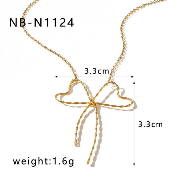 Wholesale Women's Simple Fashion Bow Geometric 18K Gold Plated Titanium Steel Necklace