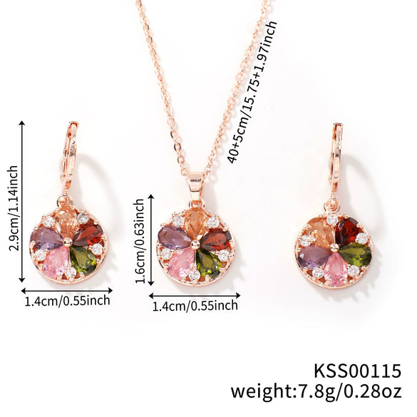 Wholesale Women's Simple Fashion Crystal Zircon Jewelry Set With Lock And Key Pattern Copper Zircon Glass Material And Electroplating Process Necklace And Earrings Included