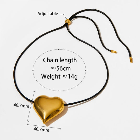 Wholesale Women's Simple Fashion Exaggerated Hollow Five Pointed Star And Heart Pendant Necklace With Wax Rope Chain Made Of Stainless Steel With Electroplating Treatment