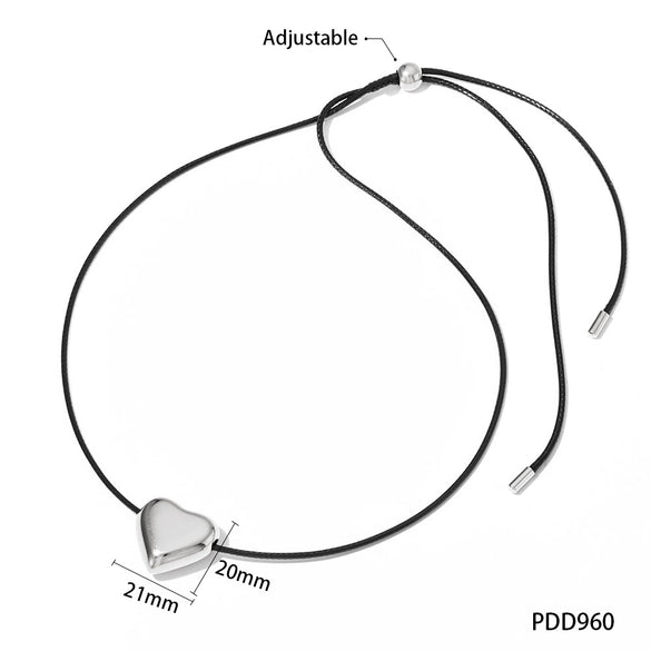 Wholesale Women's Simple Fashion Exaggerated Hollow Five Pointed Star And Heart Pendant Necklace With Wax Rope Chain Made Of Stainless Steel With Electroplating Treatment