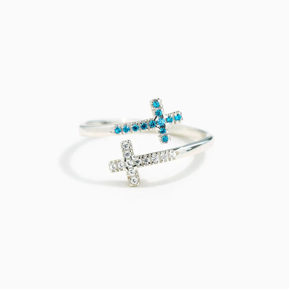 Wholesale Women's Simple Fashion Geometric Cross Opening Zircon 925 Sterling Silver Ring With Electroplating