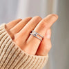 Wholesale Women's Simple Fashion Square Cut Dense Nail Doublering Ring S925 Sterling Silver Geometric Electroplated
