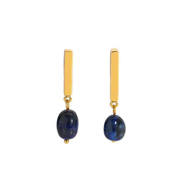 Wholesale Women's Simple Fashion Stainless Steel Earrings Inlaid With Natural Stone And Pvdp Furnace Real Gold In Geometric Design
