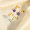 Wholesale Women's Simple Fashion Stainless Steel Earrings Inlaid With Natural Stone And Pvdp Furnace Real Gold In Geometric Design