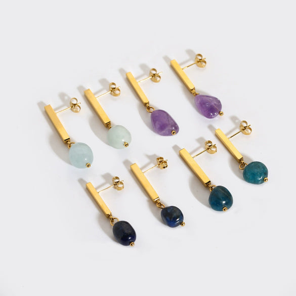 Wholesale Women's Simple Fashion Stainless Steel Earrings Inlaid With Natural Stone And Pvdp Furnace Real Gold In Geometric Design