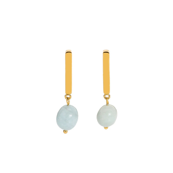 Wholesale Women's Simple Fashion Stainless Steel Earrings Inlaid With Natural Stone And Pvdp Furnace Real Gold In Geometric Design