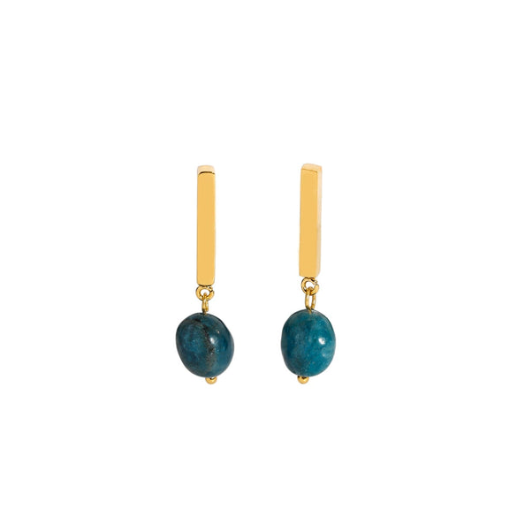 Wholesale Women's Simple Fashion Stainless Steel Earrings Inlaid With Natural Stone And Pvdp Furnace Real Gold In Geometric Design