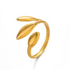 Wholesale Women's Simple Fashion Stainless Steel Leaf Opening Ring With 18K Gold Plated Electroplating In Plant Flowers Style