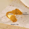 Wholesale Women's Simple Fashion Stainless Steel Leaf Opening Ring With 18K Gold Plated Electroplating In Plant Flowers Style