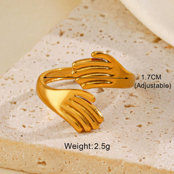 Wholesale Women's Simple Fashion Stainless Steel Leaf Opening Ring With 18K Gold Plated Electroplating In Plant Flowers Style