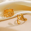 Wholesale Women's Simple Fashion Stainless Steel Leaf Opening Ring With 18K Gold Plated Electroplating In Plant Flowers Style