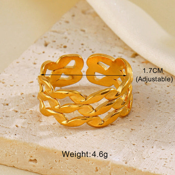 Wholesale Women's Simple Fashion Stainless Steel Leaf Opening Ring With 18K Gold Plated Electroplating In Plant Flowers Style