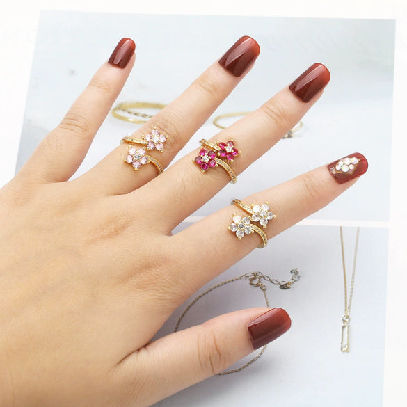 Wholesale Women's Simple Flower Pattern Copper Real Gold Plated Ring
