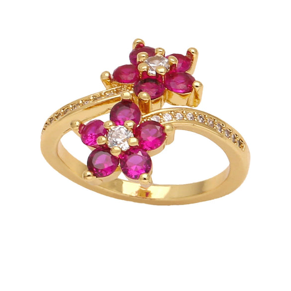Wholesale Women's Simple Flower Pattern Copper Real Gold Plated Ring