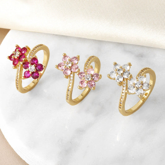 Wholesale Women's Simple Flower Pattern Copper Real Gold Plated Ring