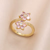 Wholesale Women's Simple Flower Pattern Copper Real Gold Plated Ring