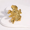 Wholesale Women's Simple Flower Pattern Goldplated Stainless Steel Open Rings Hand Jewelry