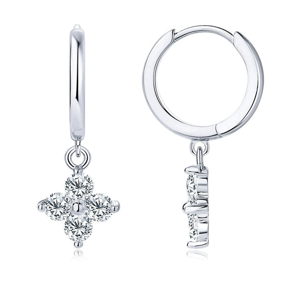 Wholesale Women's Simple Flower Patterned 925 Silver And Copper Earrings With Four Leaf Clover