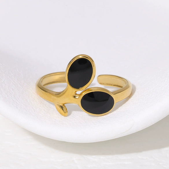 Wholesale Women's Simple Flower Patterned Stainless Steel Open Rings With Oil Dropped Gold Electroplating