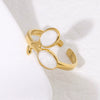 Wholesale Women's Simple Flower Patterned Stainless Steel Open Rings With Oil Dropped Gold Electroplating