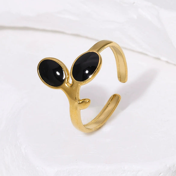 Wholesale Women's Simple Flower Patterned Stainless Steel Open Rings With Oil Dropped Gold Electroplating